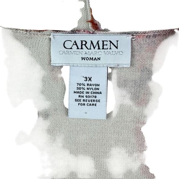 Carmen Marc Valvo 3X Plus Orange Red Beige Floral Knit Open Cardigan Sweater - Picture 10 of 11